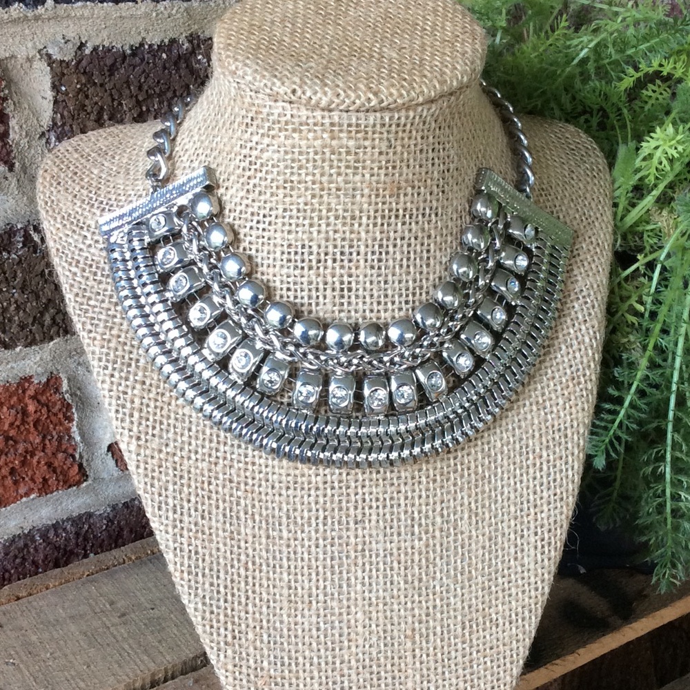 Erica Lyons Silver Tone Choker with Faux Crystal .